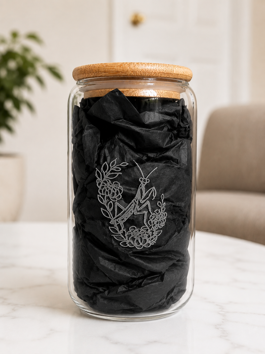 Custom Engraved 16oz Glass Cup with Bamboo Lid | Personalized Laser Etched Glass Can ✨