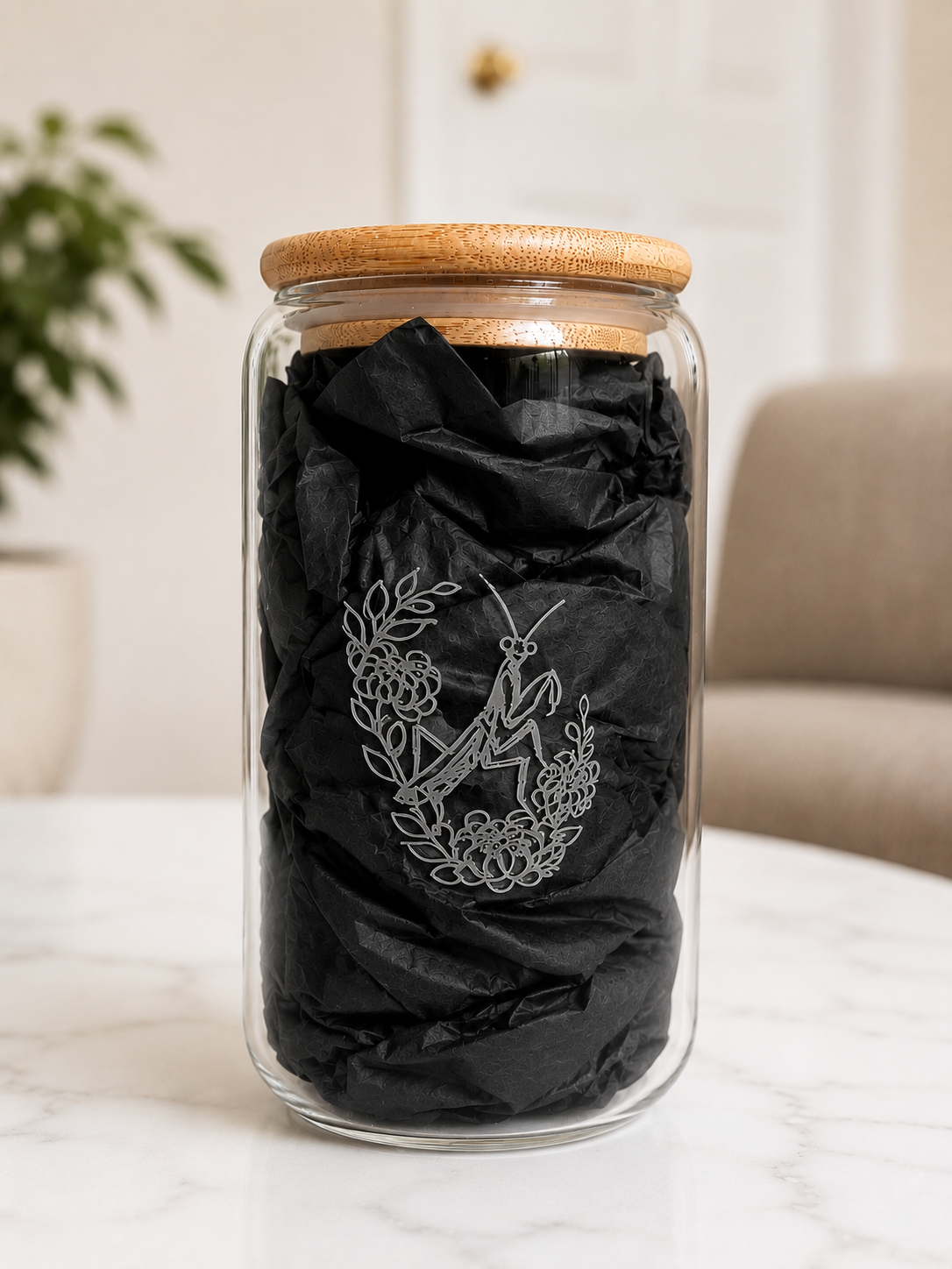 Custom Engraved 16oz Glass Cup with Bamboo Lid | Personalized Laser Etched Glass Can ✨